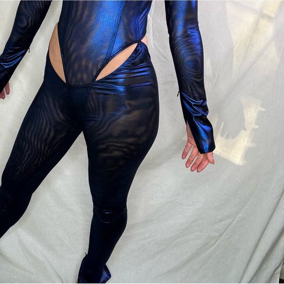 LaQuan Smith Shiny Blue Metallic Bodysuit size Small - Picture 6 of 8